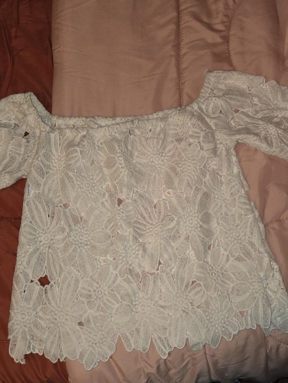 Floral Lace Off-the-Shoulder Blouse in Ivory